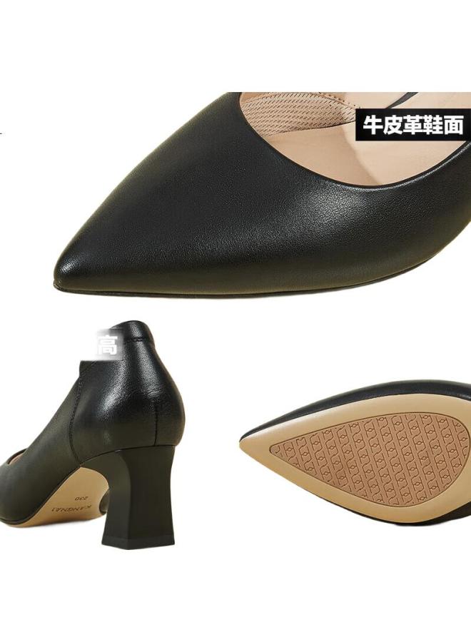 Connell Women'S Elegant Genuine Leather High Heels Shallow Mouth Single Shoes Versatile Commuting Women'S Work Shoes Black Size 40 - Image 1