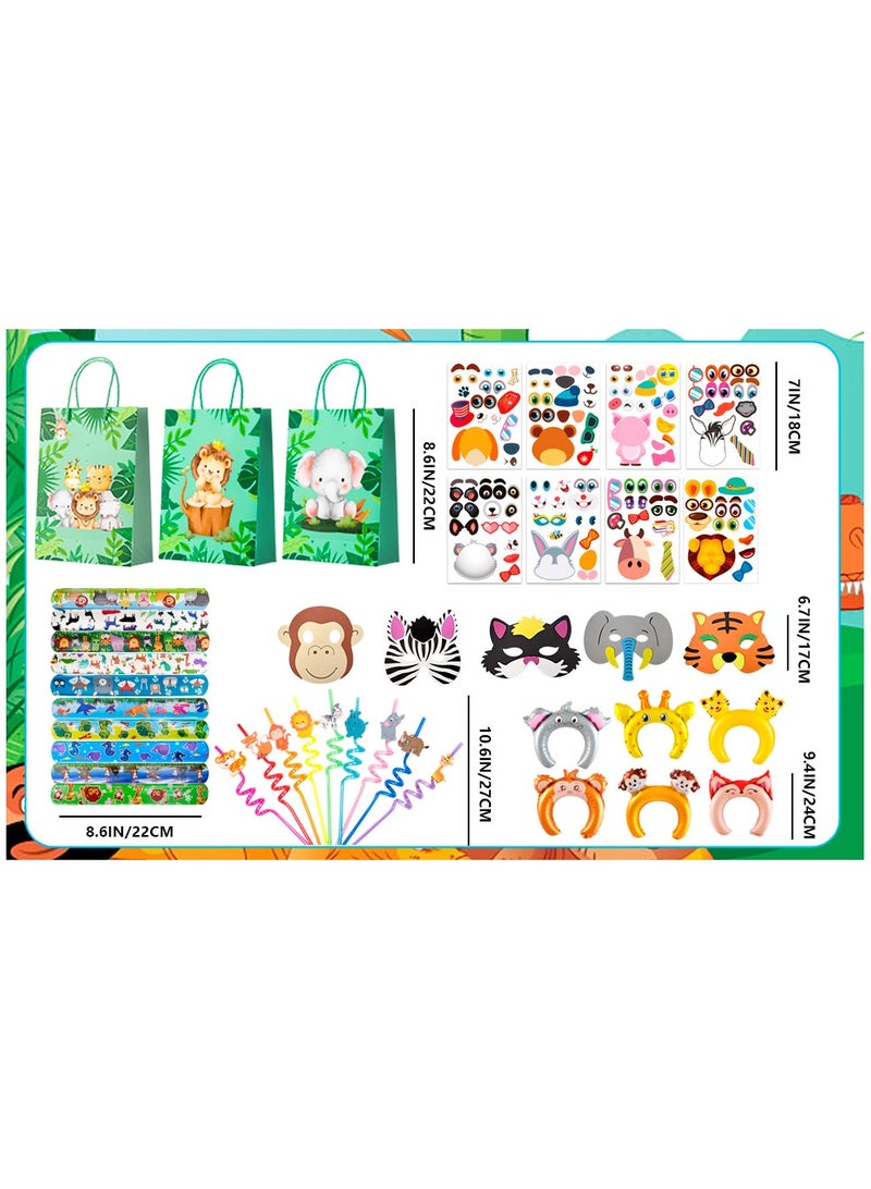 FRUITFUL PARTY Jungle Safari Party Favors for 10 Guests, 60pcs Jungle Safari Birthday Party Favors Set Includes Safari Party Slap Bracelets Stickers Straws Balloon, Animal Mask, Safari Goodie Bags etc Jungle Party Favors  - Image 3