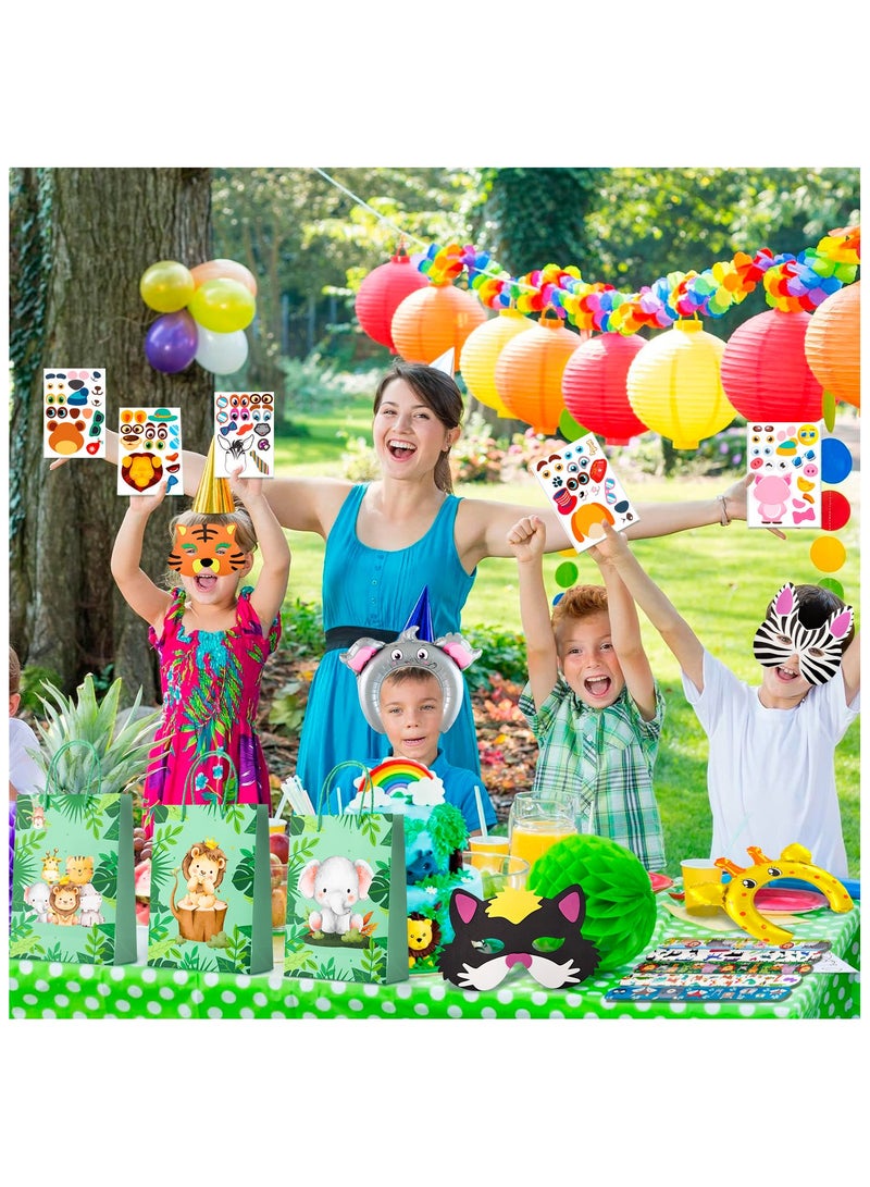 FRUITFUL PARTY Jungle Safari Party Favors for 10 Guests, 60pcs Jungle Safari Birthday Party Favors Set Includes Safari Party Slap Bracelets Stickers Straws Balloon, Animal Mask, Safari Goodie Bags etc Jungle Party Favors  - Image 5