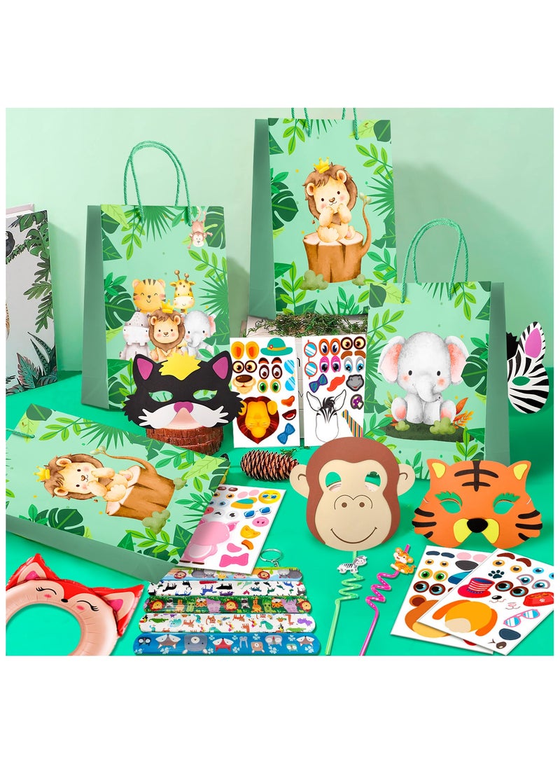 FRUITFUL PARTY Jungle Safari Party Favors for 10 Guests, 60pcs Jungle Safari Birthday Party Favors Set Includes Safari Party Slap Bracelets Stickers Straws Balloon, Animal Mask, Safari Goodie Bags etc Jungle Party Favors  - Image 4