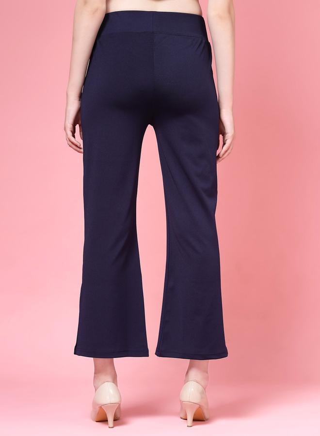 PAUSE PAUSE Women Navy Blue Solid High-Rise Flared Pants - Image 4