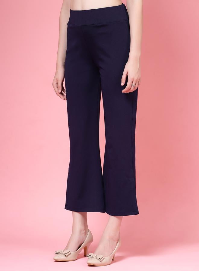 PAUSE PAUSE Women Navy Blue Solid High-Rise Flared Pants - Image 2