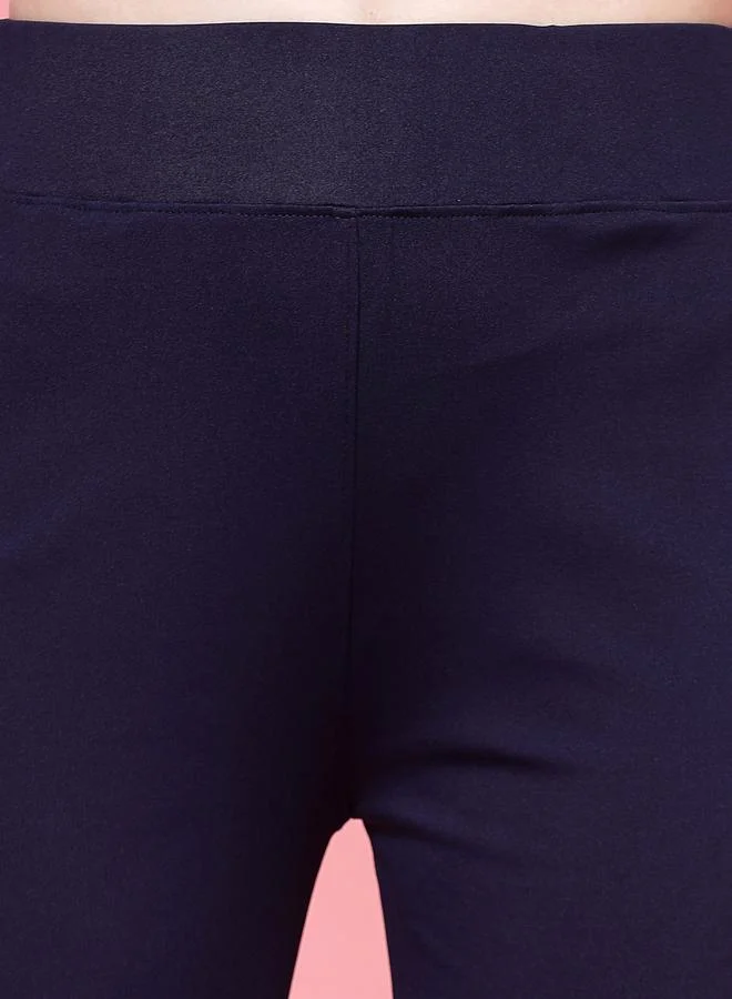 PAUSE PAUSE Women Navy Blue Solid High-Rise Flared Pants