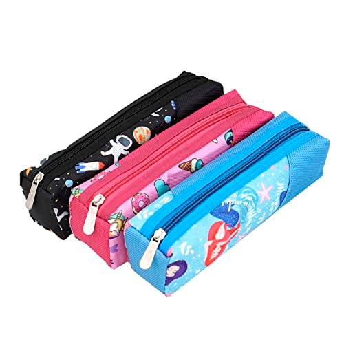 TULMAN Polyester Multipurpose Pencil Pouch Kids B'Day Party Return Gifts to Carry Pencil Pens in Stationery Pouch with Zip Lock Accessories for Boys/Girls/Children (Pack of 3),Multicolor - Image 1