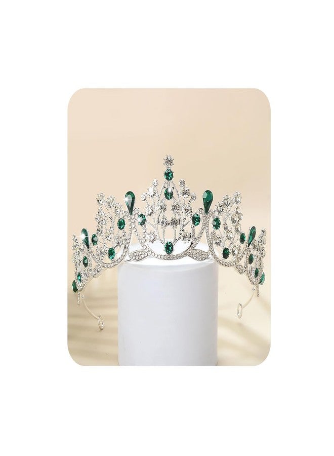 Rannyrena Crystal Wedding Tiaras and Crowns for Women Sparkling Rhinestone Bridal Queen Crown Princess Headpiece Hair Accessories for Birthday Prom Pageant Party (Silver-green) - Image 1