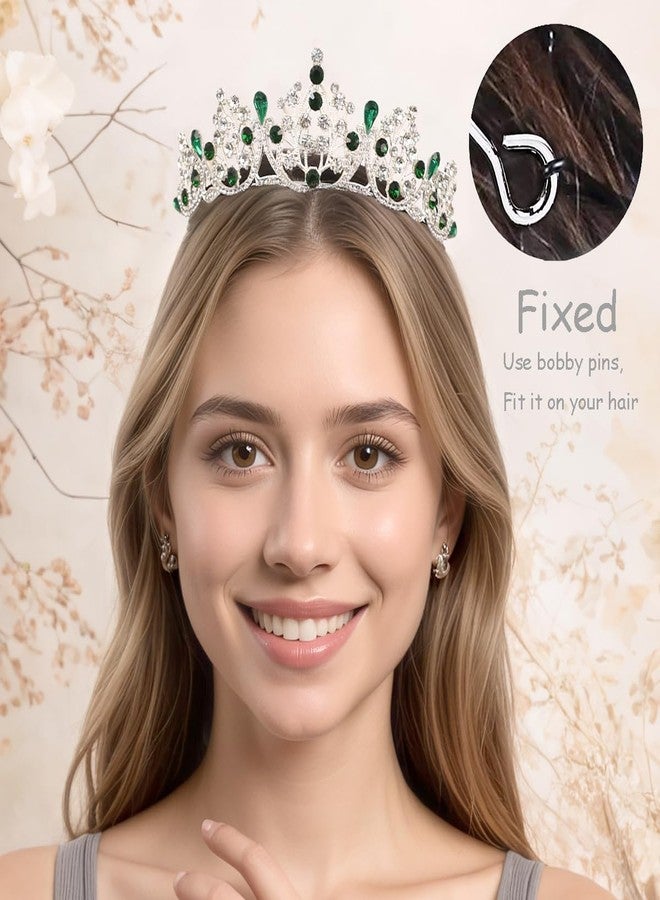 Rannyrena Crystal Wedding Tiaras and Crowns for Women Sparkling Rhinestone Bridal Queen Crown Princess Headpiece Hair Accessories for Birthday Prom Pageant Party (Silver-green) - Image 2