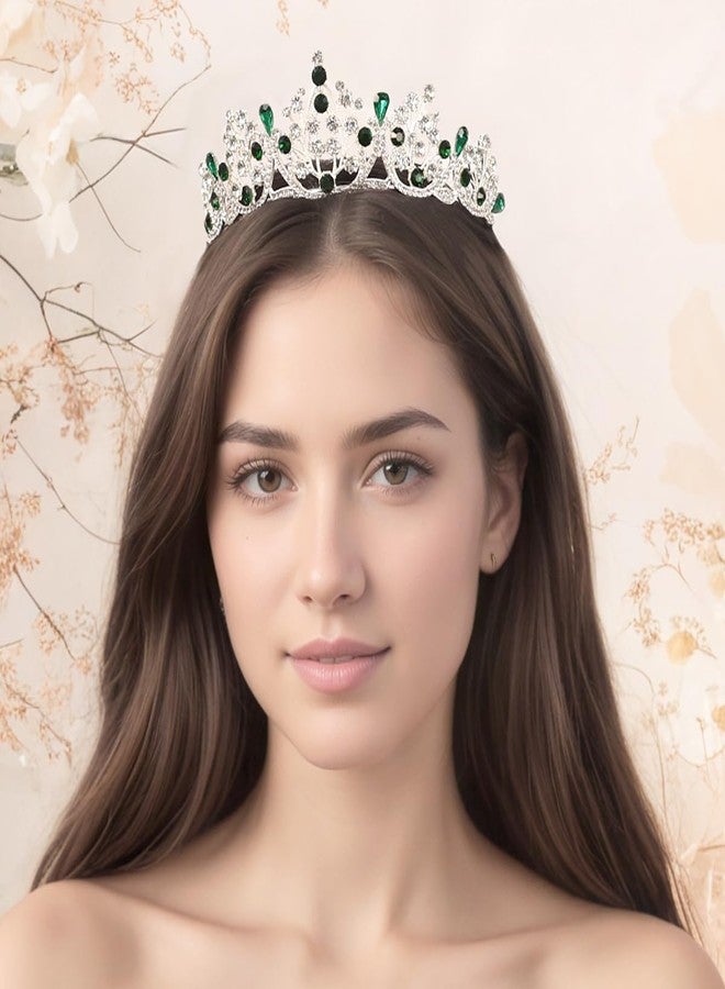 Rannyrena Crystal Wedding Tiaras and Crowns for Women Sparkling Rhinestone Bridal Queen Crown Princess Headpiece Hair Accessories for Birthday Prom Pageant Party (Silver-green) - Image 5