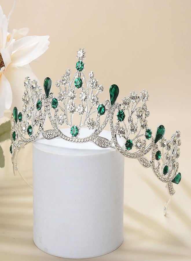 Rannyrena Crystal Wedding Tiaras and Crowns for Women Sparkling Rhinestone Bridal Queen Crown Princess Headpiece Hair Accessories for Birthday Prom Pageant Party (Silver-green) - Image 3
