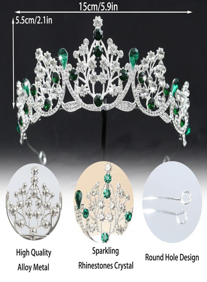 Rannyrena Crystal Wedding Tiaras and Crowns for Women Sparkling Rhinestone Bridal Queen Crown Princess Headpiece Hair Accessories for Birthday Prom Pageant Party (Silver-green) - Image 4