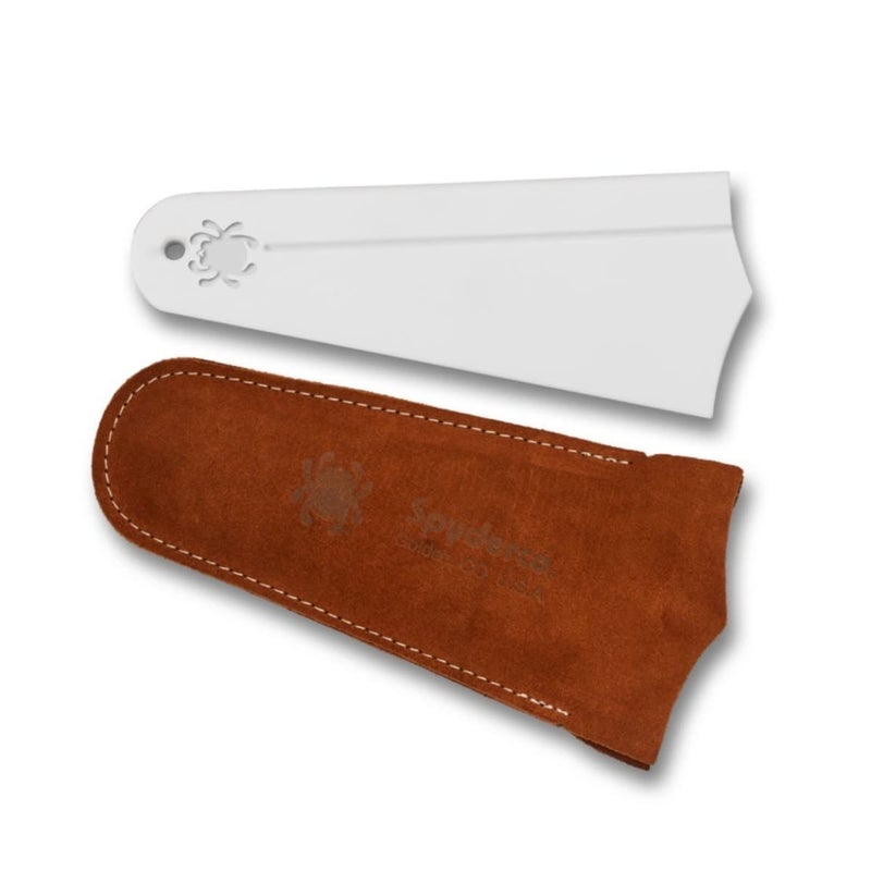 Spyderco Fine Grit Golden Stone Sharpener - Alumina Ceramic, Duckfoot Shape, Versatile Sharpening Device, with Suede Case - Model 308F - Image 5
