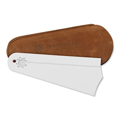Spyderco Fine Grit Golden Stone Sharpener - Alumina Ceramic, Duckfoot Shape, Versatile Sharpening Device, with Suede Case - Model 308F - Image 4