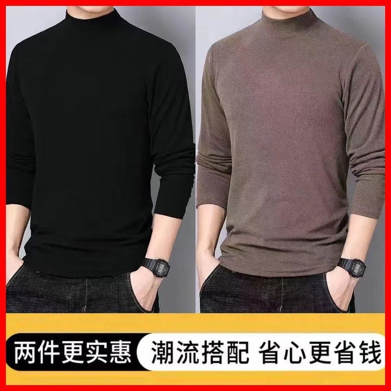 2023 New Style Inner Wear Fashionable Men'S German Top Semi-High Collar Base Shirt Double-Sided Fleece-Lined Long-Sleeved T-Shirt - Image 1