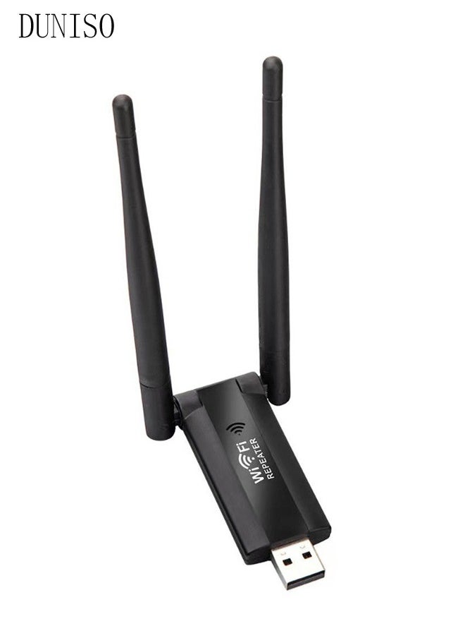 DUNISO - مكررات لاسلكية USB 300Mbps 2.4G موسع إشارة واي فاي معززات إشارات معززات إنترنت لاسلكية منزلية داخلية مكررات إشارات مكبر - Image 1
