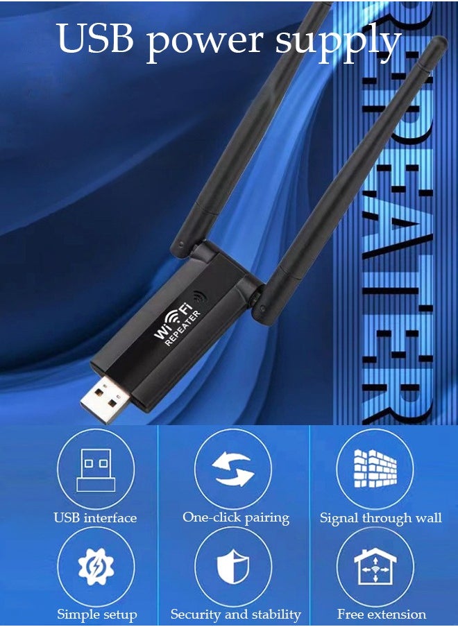 DUNISO - مكررات لاسلكية USB 300Mbps 2.4G موسع إشارة واي فاي معززات إشارات معززات إنترنت لاسلكية منزلية داخلية مكررات إشارات مكبر - Image 1