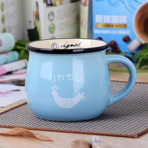Spooky Ceramic Coffee Mug 350ml – Retro Big Belly Glazed Cup with Handle – Vintage Ceramic Milk, Tea & Breakfast Cup – Gift for Office, Home, or Special (Sky Blue) - Image 1
