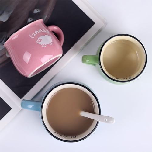 Spooky Ceramic Coffee Mug 350ml – Retro Big Belly Glazed Cup with Handle – Vintage Ceramic Milk, Tea & Breakfast Cup – Gift for Office, Home, or Special (Sky Blue) - Image 4