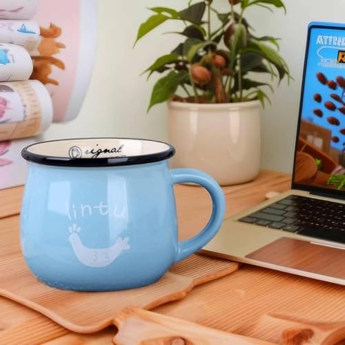 Spooky Ceramic Coffee Mug 350ml – Retro Big Belly Glazed Cup with Handle – Vintage Ceramic Milk, Tea & Breakfast Cup – Gift for Office, Home, or Special (Sky Blue) - Image 5