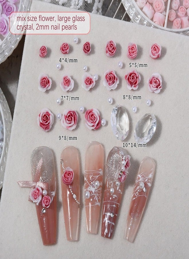 HYWWPFLAY HYWWPFLA Rose Camellia Flowers Nail Charms 3D Flower for Nails White Nail Pearls Nail Rhinestone Gems Resin Floral Nail Art Design Nail Decoration Manicure Accessories (Rose) - Image 3
