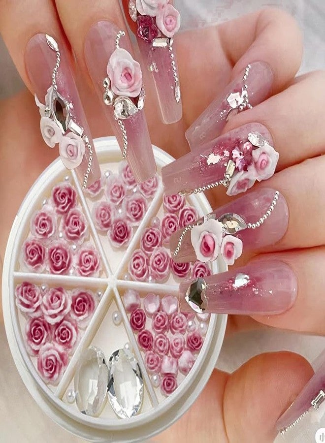 HYWWPFLAY HYWWPFLA Rose Camellia Flowers Nail Charms 3D Flower for Nails White Nail Pearls Nail Rhinestone Gems Resin Floral Nail Art Design Nail Decoration Manicure Accessories (Rose) - Image 2