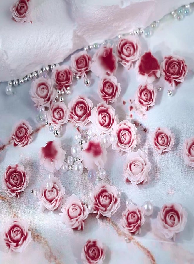 HYWWPFLAY HYWWPFLA Rose Camellia Flowers Nail Charms 3D Flower for Nails White Nail Pearls Nail Rhinestone Gems Resin Floral Nail Art Design Nail Decoration Manicure Accessories (Rose) - Image 4