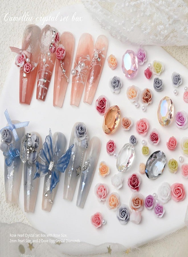 HYWWPFLAY HYWWPFLA Rose Camellia Flowers Nail Charms 3D Flower for Nails White Nail Pearls Nail Rhinestone Gems Resin Floral Nail Art Design Nail Decoration Manicure Accessories (Rose) - Image 5