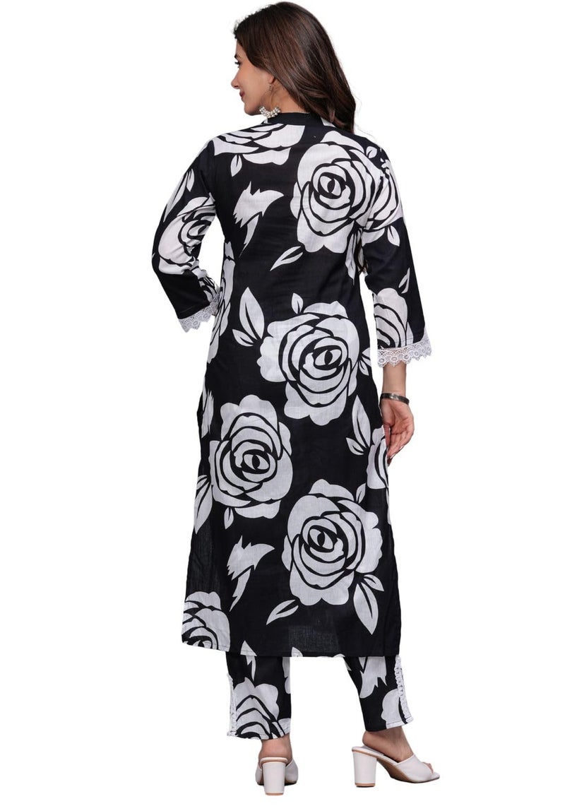 rytras Women's Pure Cotton Printed Straight Kurta Set with Palazzo Pants - Ethnic Wear - Image 2