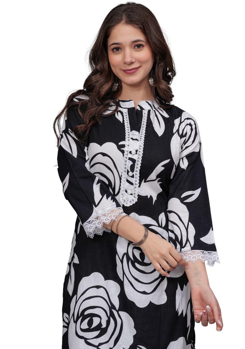 rytras Women's Pure Cotton Printed Straight Kurta Set with Palazzo Pants - Ethnic Wear - Image 5