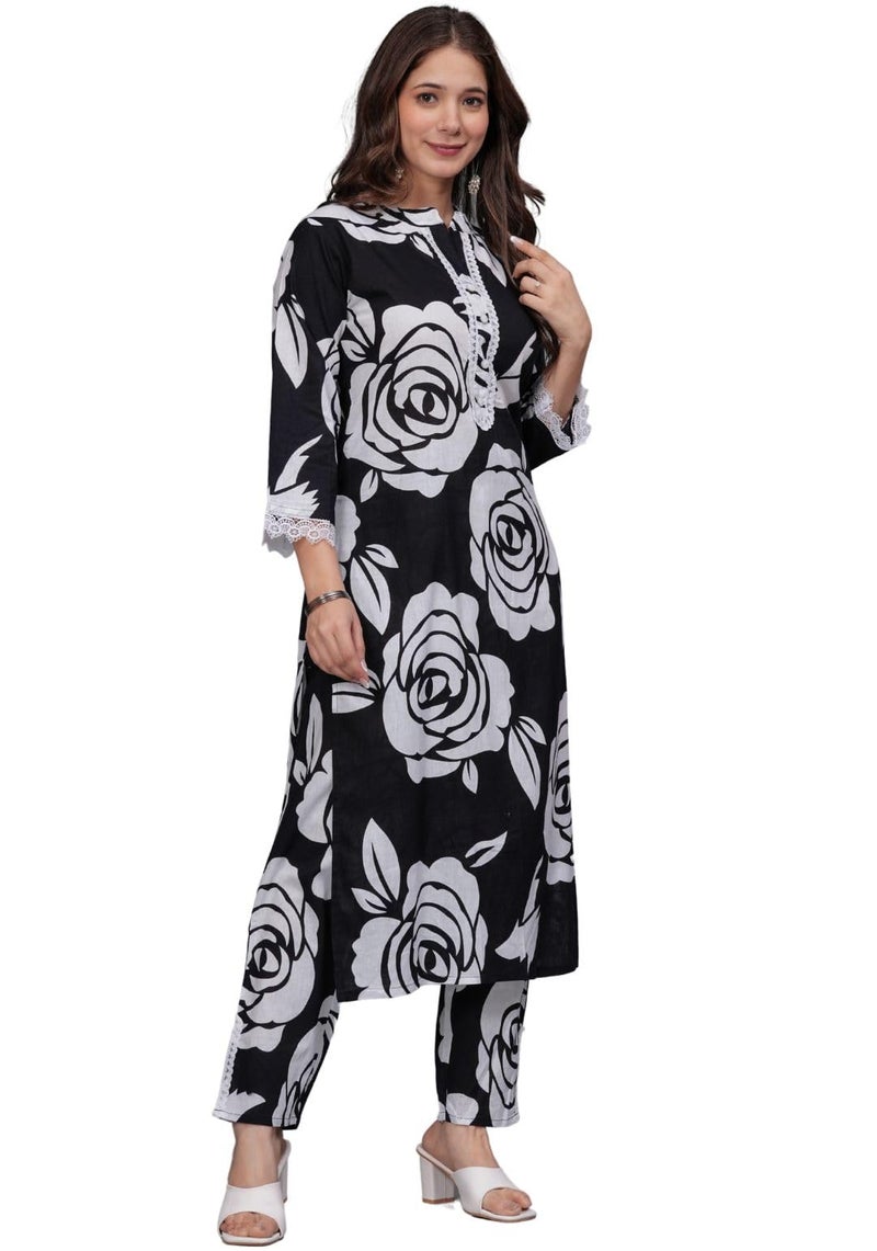 rytras Women's Pure Cotton Printed Straight Kurta Set with Palazzo Pants - Ethnic Wear - Image 4