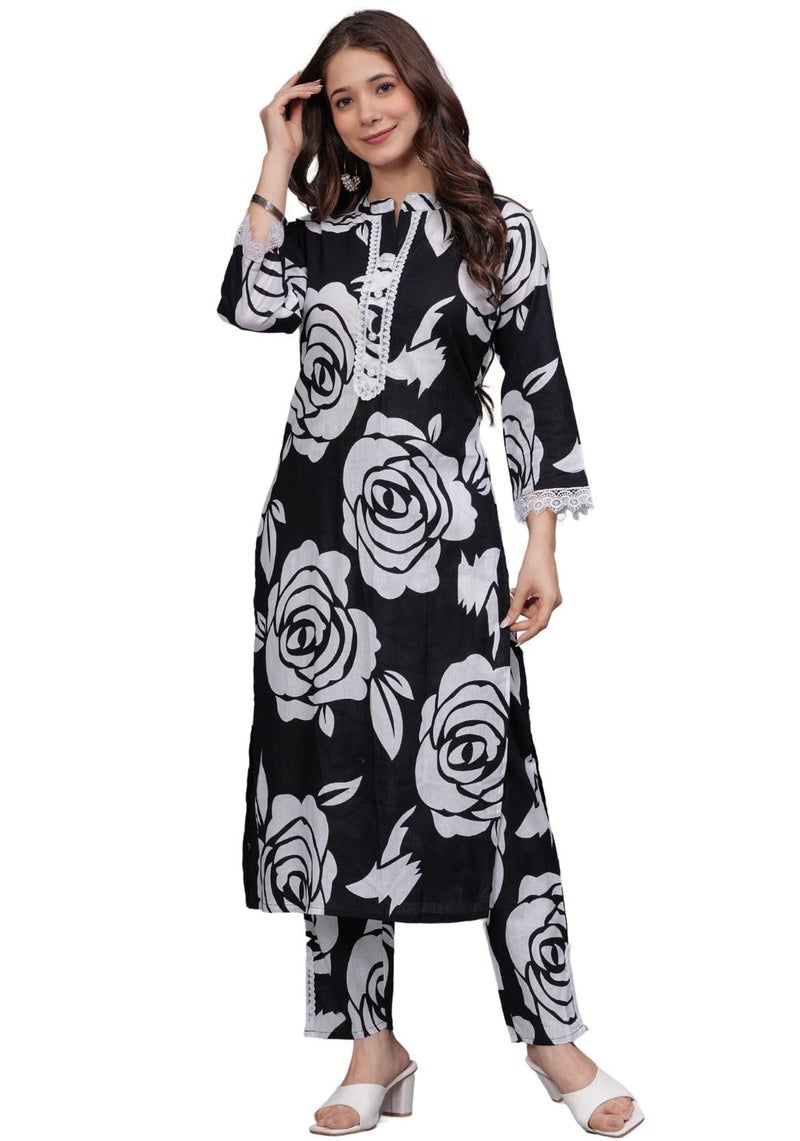 rytras Women's Pure Cotton Printed Straight Kurta Set with Palazzo Pants - Ethnic Wear - Image 3