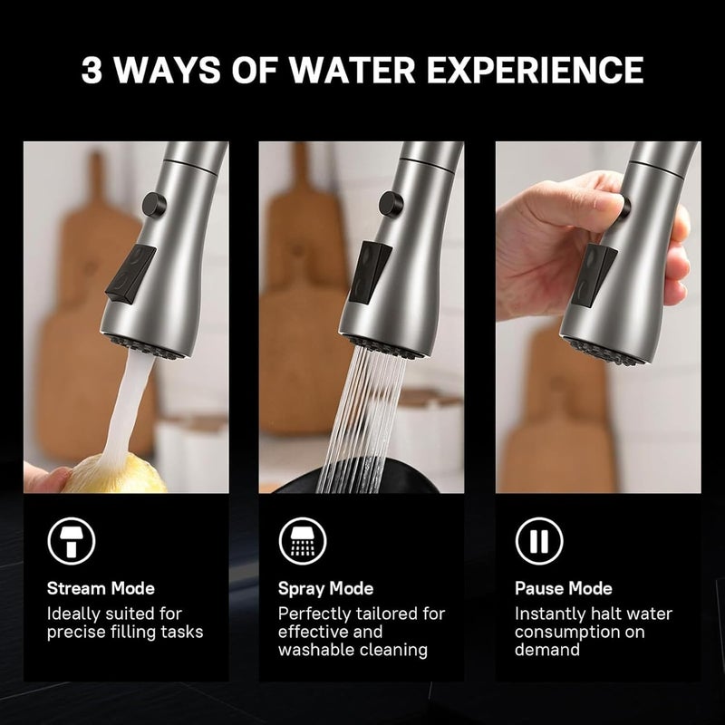 WEWE Single Handle High Arc Brushed Nickel Pull Out Kitchen Faucet,Single Level Stainless Steel Kitchen Sink Faucets with Pull Down Sprayer,Suitable for Laundry Rv Bar - Image 4