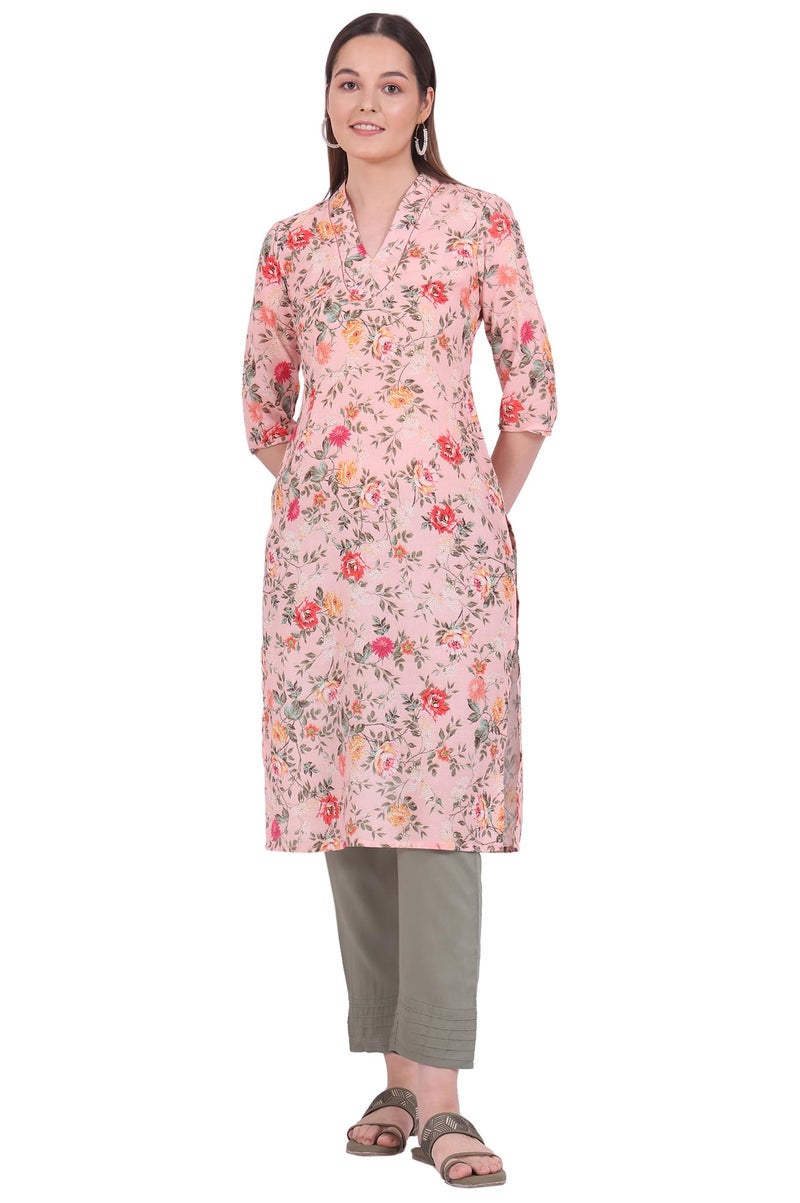 Aurelia Women's Orange Printed Straight Kurta (Size: L)-A15563-508787 - Image 1