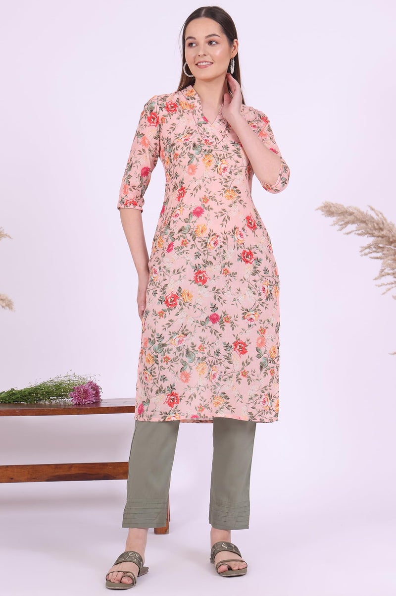 Aurelia Women's Orange Printed Straight Kurta (Size: L)-A15563-508787 - Image 2