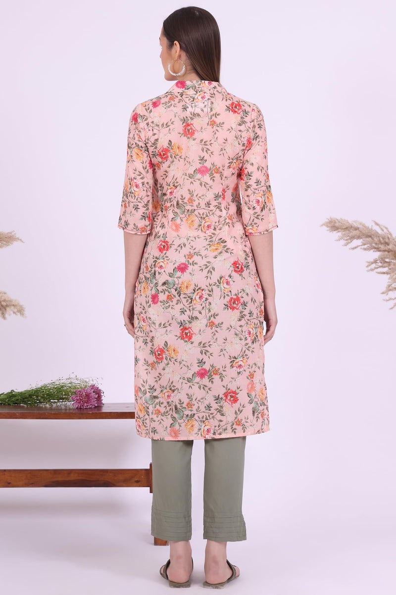 Aurelia Women's Orange Printed Straight Kurta (Size: L)-A15563-508787 - Image 5