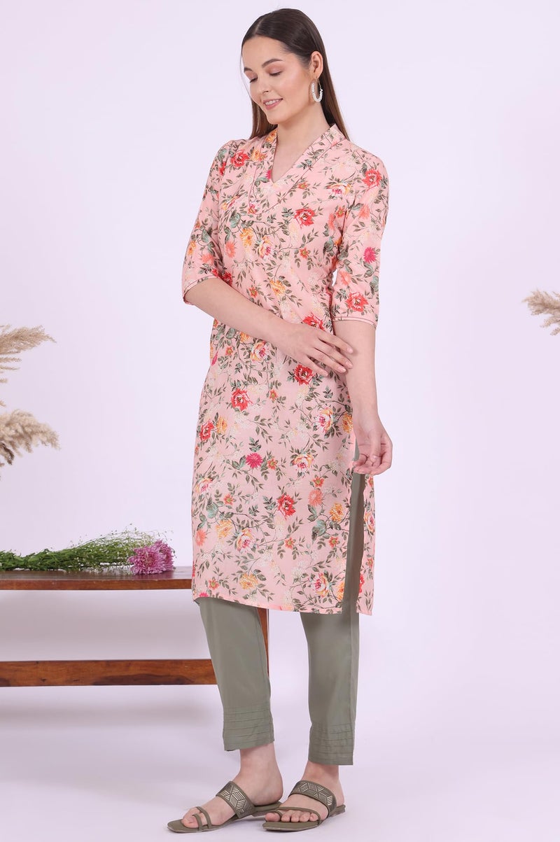 Aurelia Women's Orange Printed Straight Kurta (Size: L)-A15563-508787 - Image 4