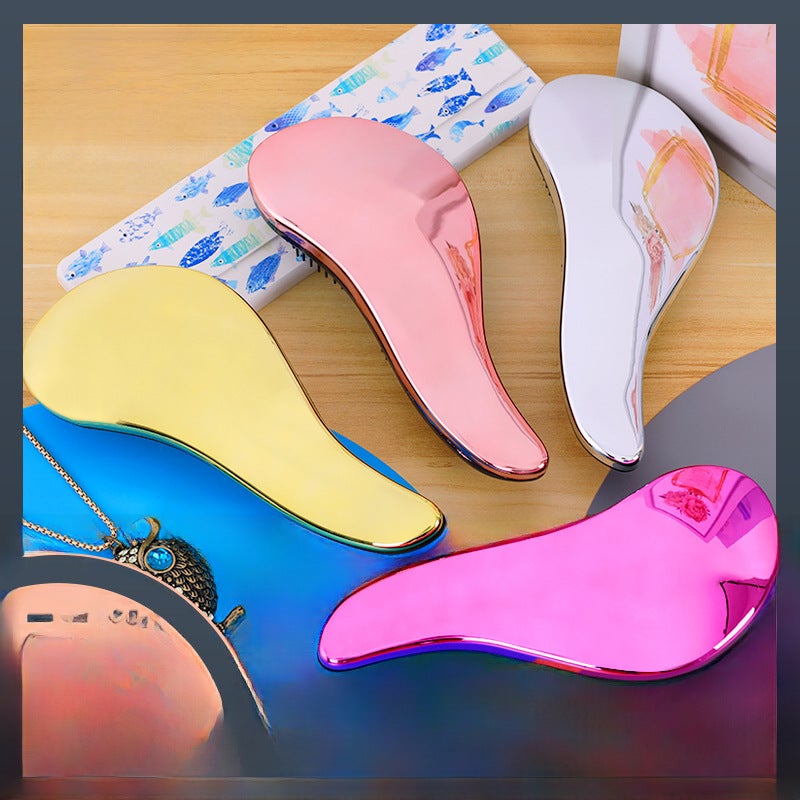 Loquat British Princess Comb Scalp Massage Pet Comb Household Portable Curly Hair Salon tt Comb Wholesale Electroplated long handle pink 【OP bag】】 - Image 2