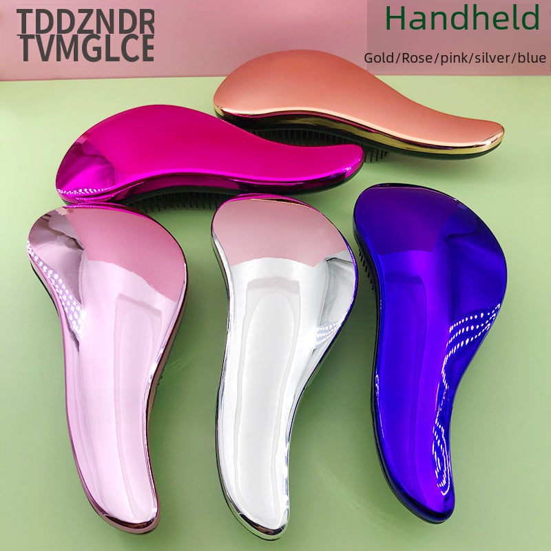 Loquat British Princess Comb Scalp Massage Pet Comb Household Portable Curly Hair Salon tt Comb Wholesale Electroplated long handle pink 【OP bag】】 - Image 4