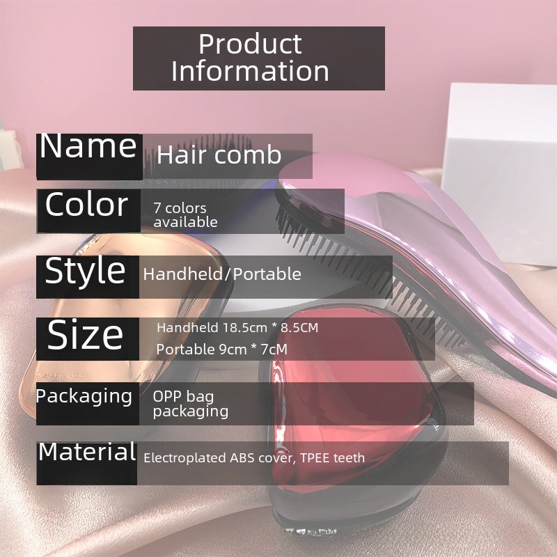 Loquat British Princess Comb Scalp Massage Pet Comb Household Portable Curly Hair Salon tt Comb Wholesale Electroplated long handle pink 【OP bag】】 - Image 5