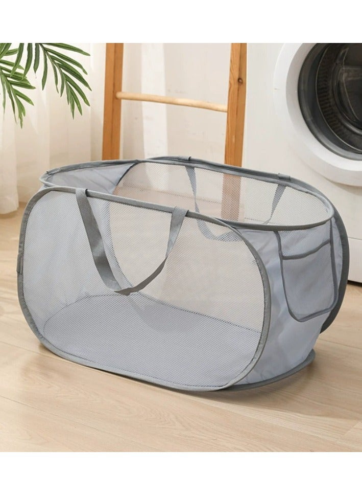 Laundry Basket Clothes Hamper, Foldable Storage Basket,Collapsible Clothes Washing Laundry Hamper,Travel Hamper,Mesh Pop Up Laundry Hamper with Carry Handle,Toy storage bag Grey - Image 1