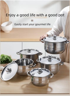 nihao 10-piece Thickened Stainless Steel Cookware Set 18-26 Cm with 5 Steel Pot Lids Cover  - Image 2