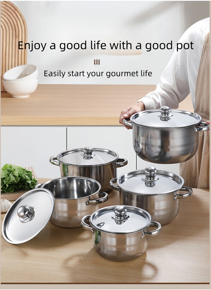 nihao 10-piece Thickened Stainless Steel Cookware Set 18-26 Cm with 5 Steel Pot Lids Cover  - Image 2