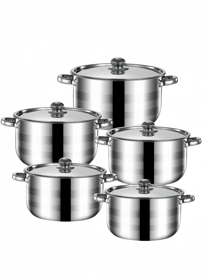 nihao 10-piece Thickened Stainless Steel Cookware Set 18-26 Cm with 5 Steel Pot Lids Cover  - Image 1