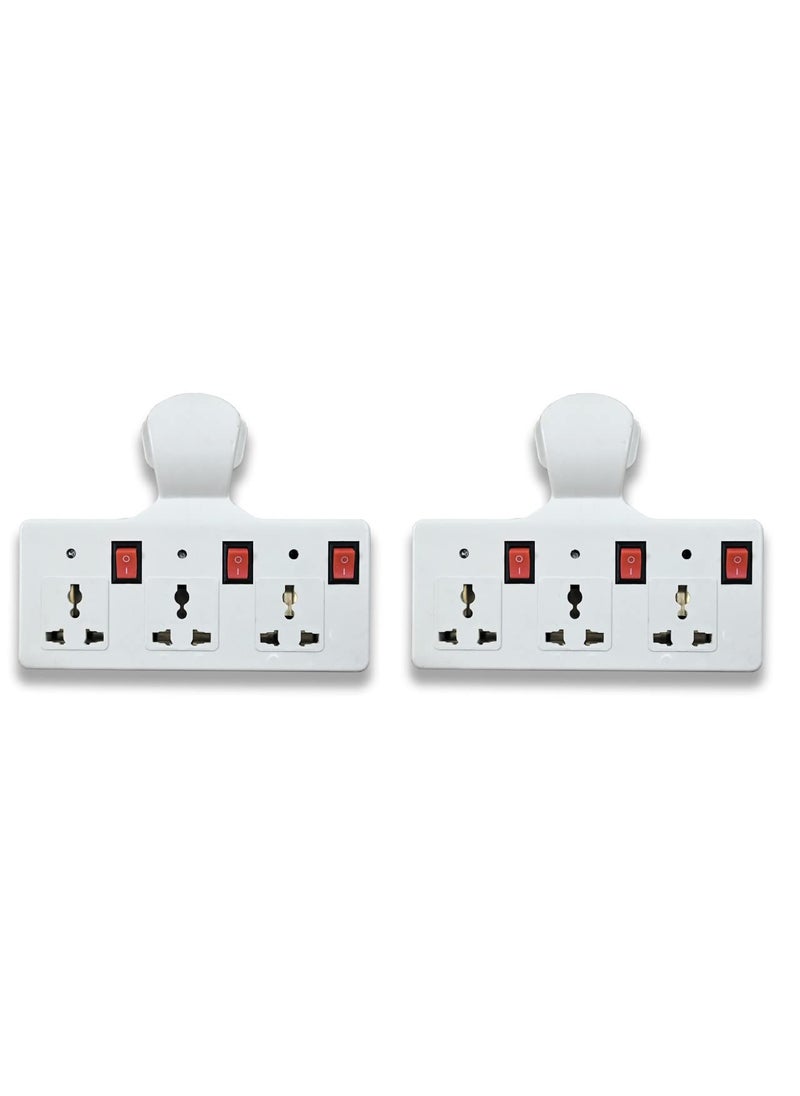 Digiway Digiway Three pin Multi Plug Point Cordless Wall Socket Multi Outlet Extension Board Universal Sockets and Individual Switches Pack of 2  - Image 1