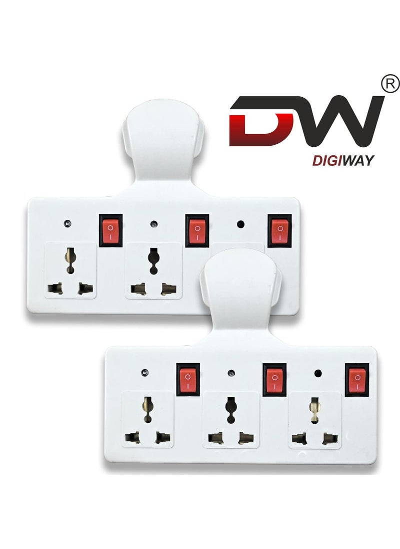 Digiway Digiway Three pin Multi Plug Point Cordless Wall Socket Multi Outlet Extension Board Universal Sockets and Individual Switches Pack of 2  - Image 2