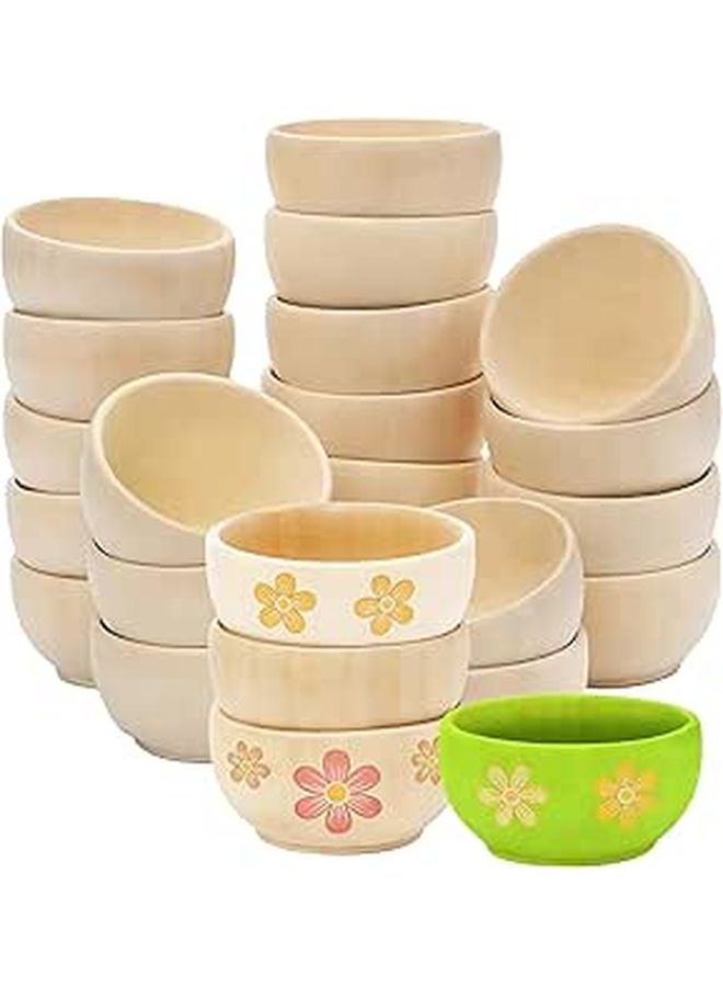 24 Pcs 2 4x1 2 Inch Natural Wood Mini Bowls For Painting Pretend Play Home Decor - Image 1
