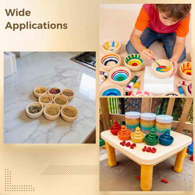 24 Pcs 2 4x1 2 Inch Natural Wood Mini Bowls For Painting Pretend Play Home Decor - Image 4