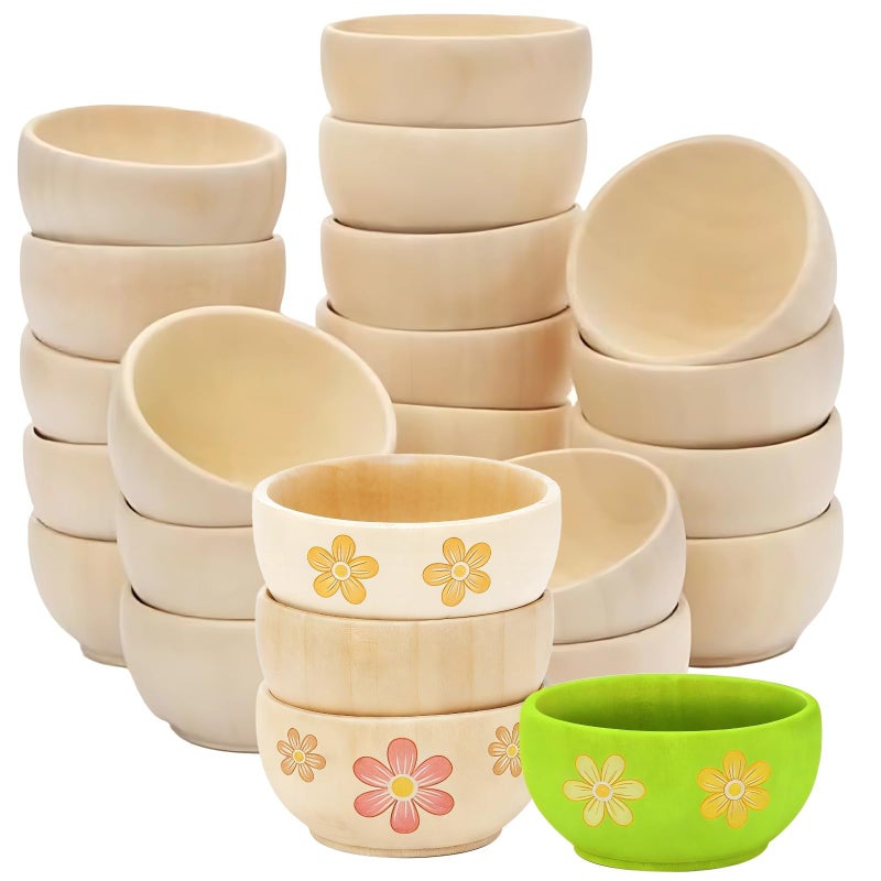 24 Pcs 2 4x1 2 Inch Natural Wood Mini Bowls For Painting Pretend Play Home Decor - Image 2