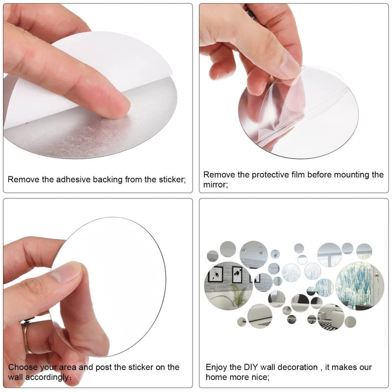 Sawysine Mirror Wall Stickers Acrylic Mirror Setting Round Peel and Stick Mirror Circle Stick on Mirrors for Wall 3D Self Adhesive Mirror (48 Pcs  5.9 in  3.2 in  2.2 in  1.4 in  1 in  0.9 in) - Image 3