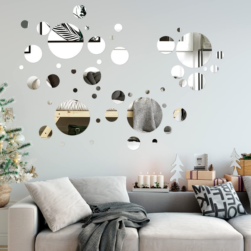 Sawysine Mirror Wall Stickers Acrylic Mirror Setting Round Peel and Stick Mirror Circle Stick on Mirrors for Wall 3D Self Adhesive Mirror (48 Pcs  5.9 in  3.2 in  2.2 in  1.4 in  1 in  0.9 in) - Image 5