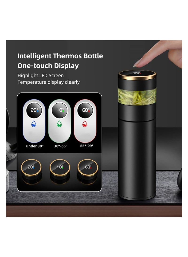 SYOSI قارورة ماء مع شاشة عرض LED لدرجة الحرارة، قارورة ماء معزولة فراغية من جدار مزدوج، كوب شاي للسفر مع فلتر من الفولاذ المقاوم للصدأ، أكواب قهوة بحجم 450 مل لأكواب السفر - Image 3