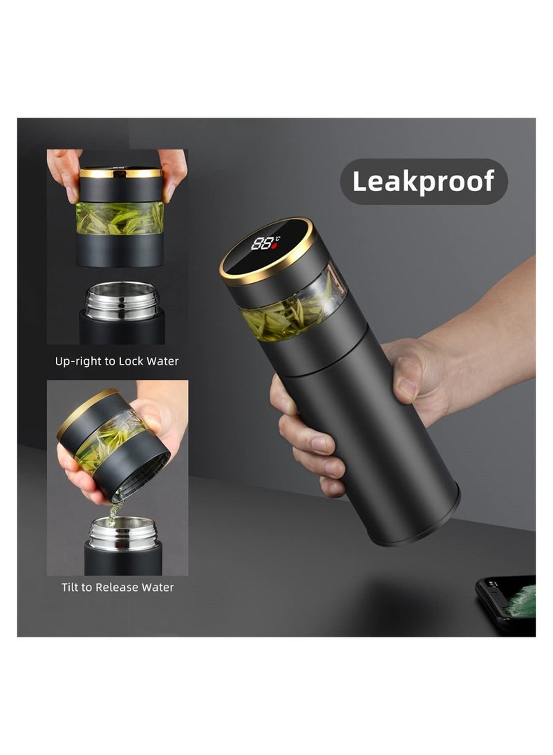 SYOSI قارورة ماء مع شاشة عرض LED لدرجة الحرارة، قارورة ماء معزولة فراغية من جدار مزدوج، كوب شاي للسفر مع فلتر من الفولاذ المقاوم للصدأ، أكواب قهوة بحجم 450 مل لأكواب السفر - Image 4